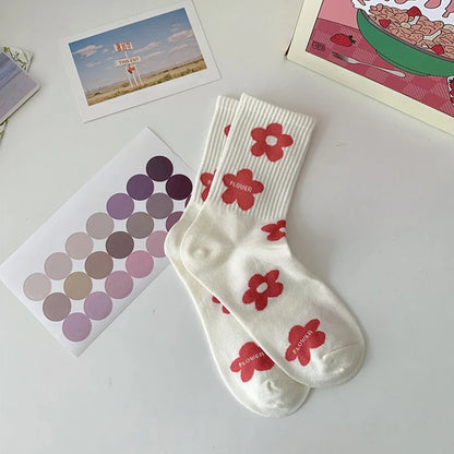 Women's Cute Korean Fashion Socks Love Heart Square Funny Casual Comfy Street Hip Hop Skateboard Daily Trendy Footwear - Avero