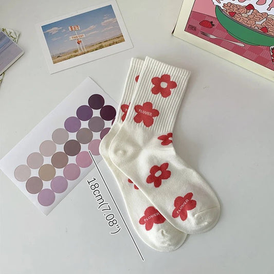 Women's Cute Korean Fashion Socks Love Heart Square Funny Casual Comfy Street Hip Hop Skateboard Daily Trendy Footwear - Avero