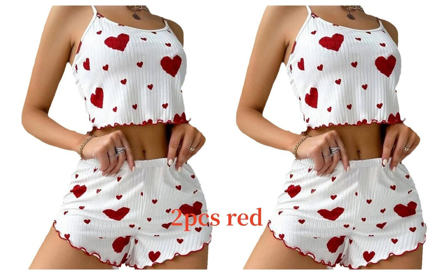 Women'S Pajamas Set Sleepwear 2 PCS Short Tank Tops and Shorts S M L White Ventilate Soft Casual Love Printing - Avero