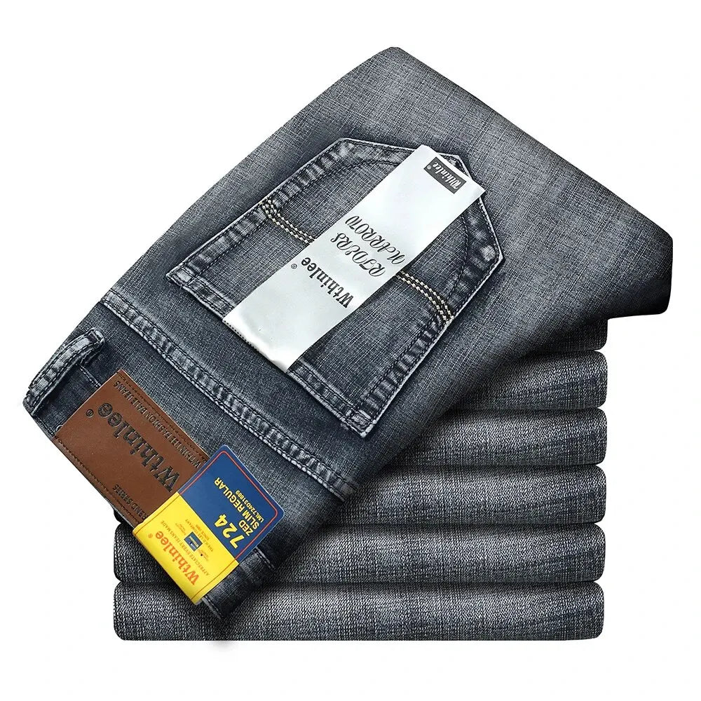 Wthinlee New Business Men's Jeans Casual Straight Stretch Fashion Classic Blue Black Work Denim Trousers Male Brand Clothing - Avero