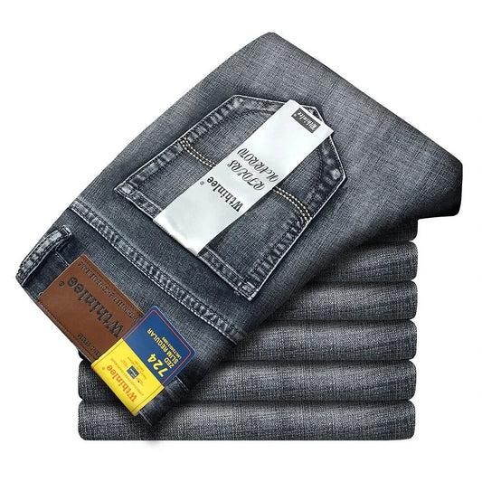 Wthinlee New Business Men's Jeans Casual Straight Stretch Fashion Classic Blue Black Work Denim Trousers Male Brand Clothing - Avero