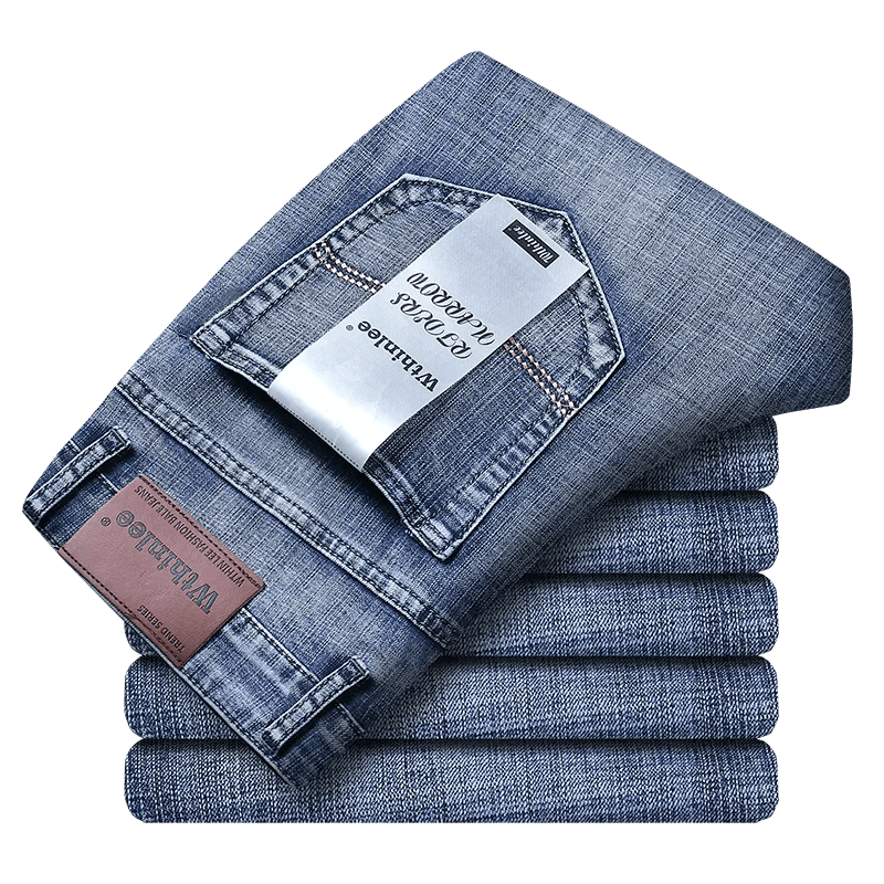 Wthinlee New Business Men's Jeans Casual Straight Stretch Fashion Classic Blue Black Work Denim Trousers Male Brand Clothing - Avero