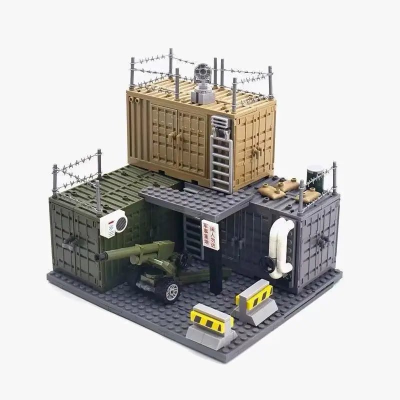 WW2 Military MOC War 2 Container Camp Equipment Warehouse SWAT Scene Cannon Base Model Building Blocks Bricks Children Toys Gift - Avero