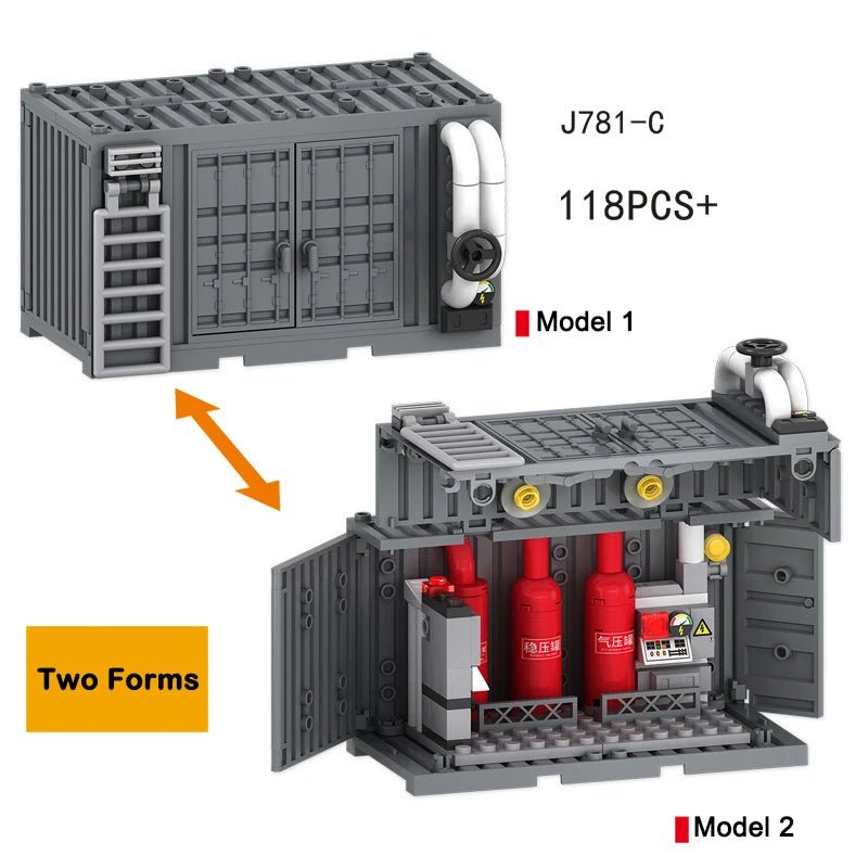 WW2 Military MOC War 2 Container Camp Equipment Warehouse SWAT Scene Cannon Base Model Building Blocks Bricks Children Toys Gift - Avero