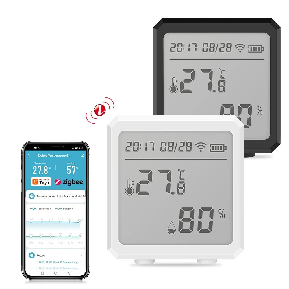 Zigbee Temperature Humidity Sensor with Tuya APP LCD Screen Digital Display Wireless Thermometer Work with Black or White Color - Avero