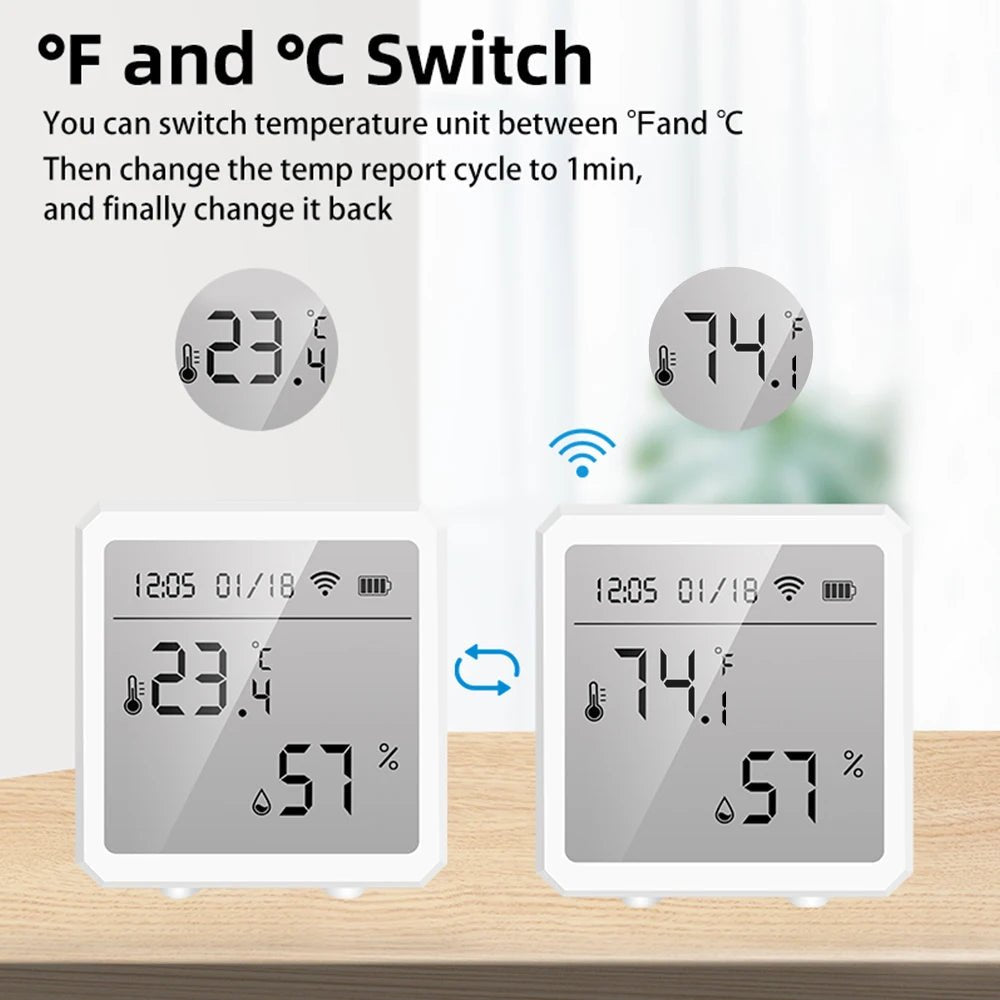 Zigbee Temperature Humidity Sensor with Tuya APP LCD Screen Digital Display Wireless Thermometer Work with Black or White Color - Avero