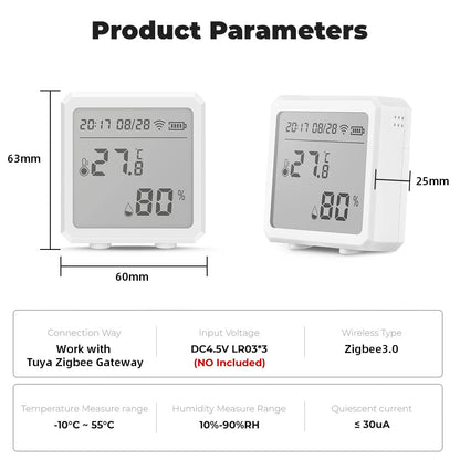 Zigbee Temperature Humidity Sensor with Tuya APP LCD Screen Digital Display Wireless Thermometer Work with Black or White Color - Avero
