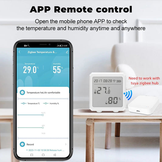 Zigbee Temperature Humidity Sensor with Tuya APP LCD Screen Digital Display Wireless Thermometer Work with Black or White Color - Avero