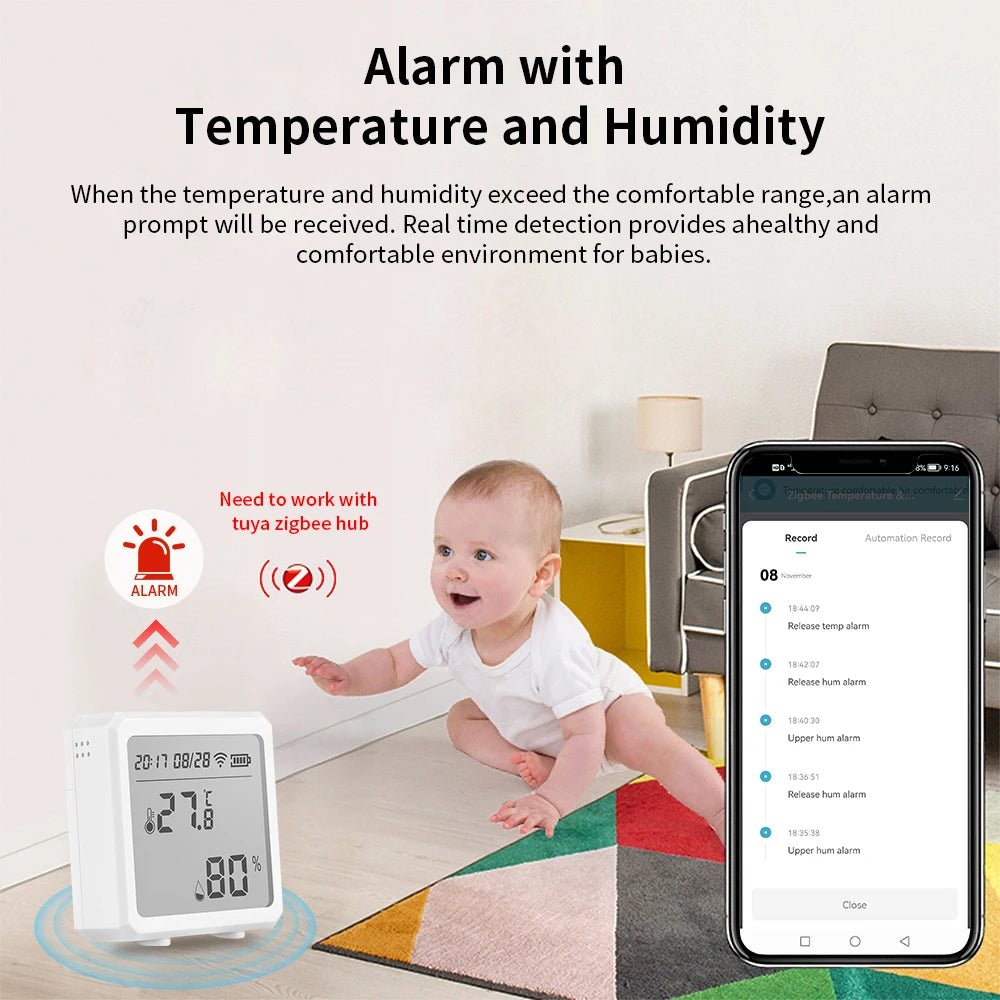 Zigbee Temperature Humidity Sensor with Tuya APP LCD Screen Digital Display Wireless Thermometer Work with Black or White Color - Avero