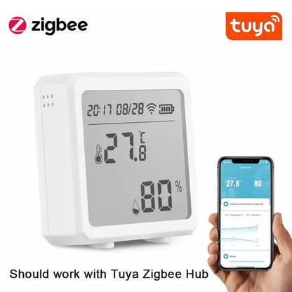 Zigbee Temperature Humidity Sensor with Tuya APP LCD Screen Digital Display Wireless Thermometer Work with Black or White Color - Avero