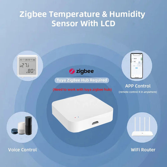 Zigbee Temperature Humidity Sensor with Tuya APP LCD Screen Digital Display Wireless Thermometer Work with Black or White Color - Avero